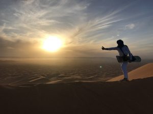 Sunset over dunes of Erg Chebbi Desert, Merzouga, Morocco